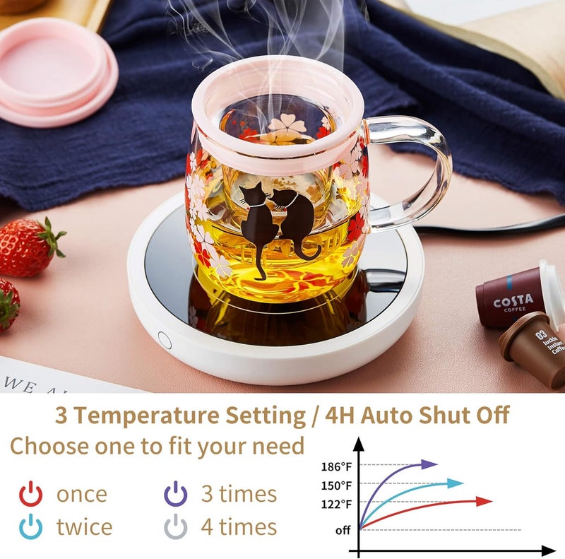 Unbreakable Coffee Mug Warmer for Desk 4H Auto Shut Off, Smart Coffee Cup Warmer with 3 Temperature Setting, Electric Mug Warmer Plate for Coffee, Milk, Tea (White) - Image 2